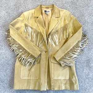 Vintage Western 70’s Look Fringe Leather Suede Jacket Coat Large Buckskin